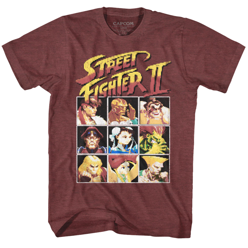 Street Fighter Mens S/S T-Shirt - 8Bit - Heather Vintage Maroon Heather