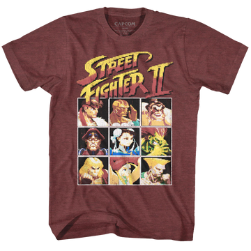 Street Fighter Mens S/S T-Shirt - 8Bit - Heather Vintage Maroon Heather