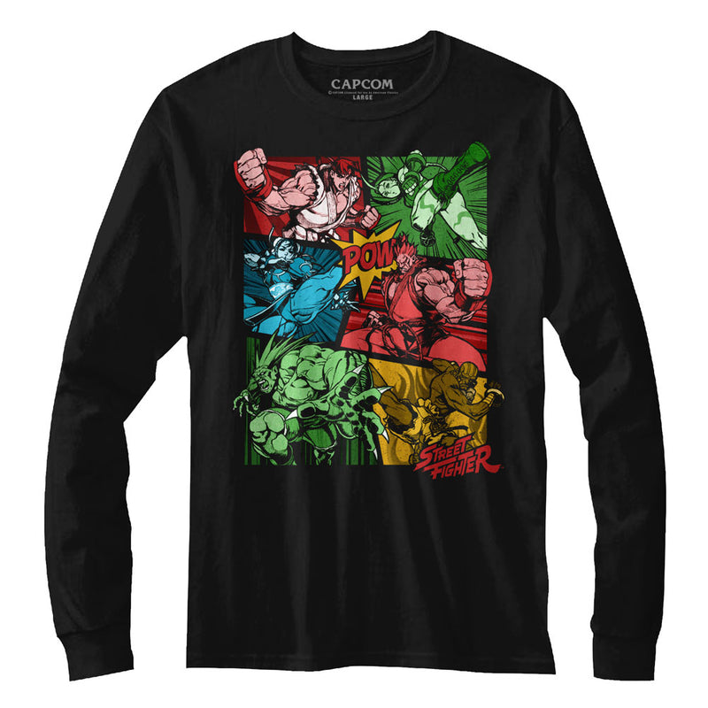 Street Fighter Mens L/S T-Shirt - Comic - Solid Black