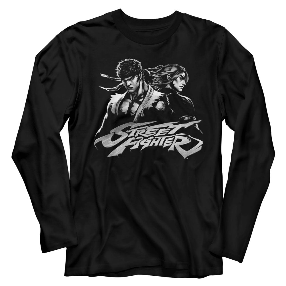Street Fighter Mens L/S T-Shirt - Two Dudes - Solid Black