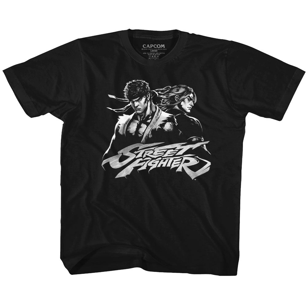 Street Fighter Youth S/S T-Shirt - Two Dudes - Solid Black