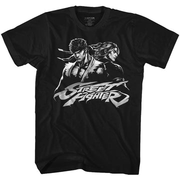 Street Fighter Mens S/S T-Shirt - Two Dudes - Solid Black