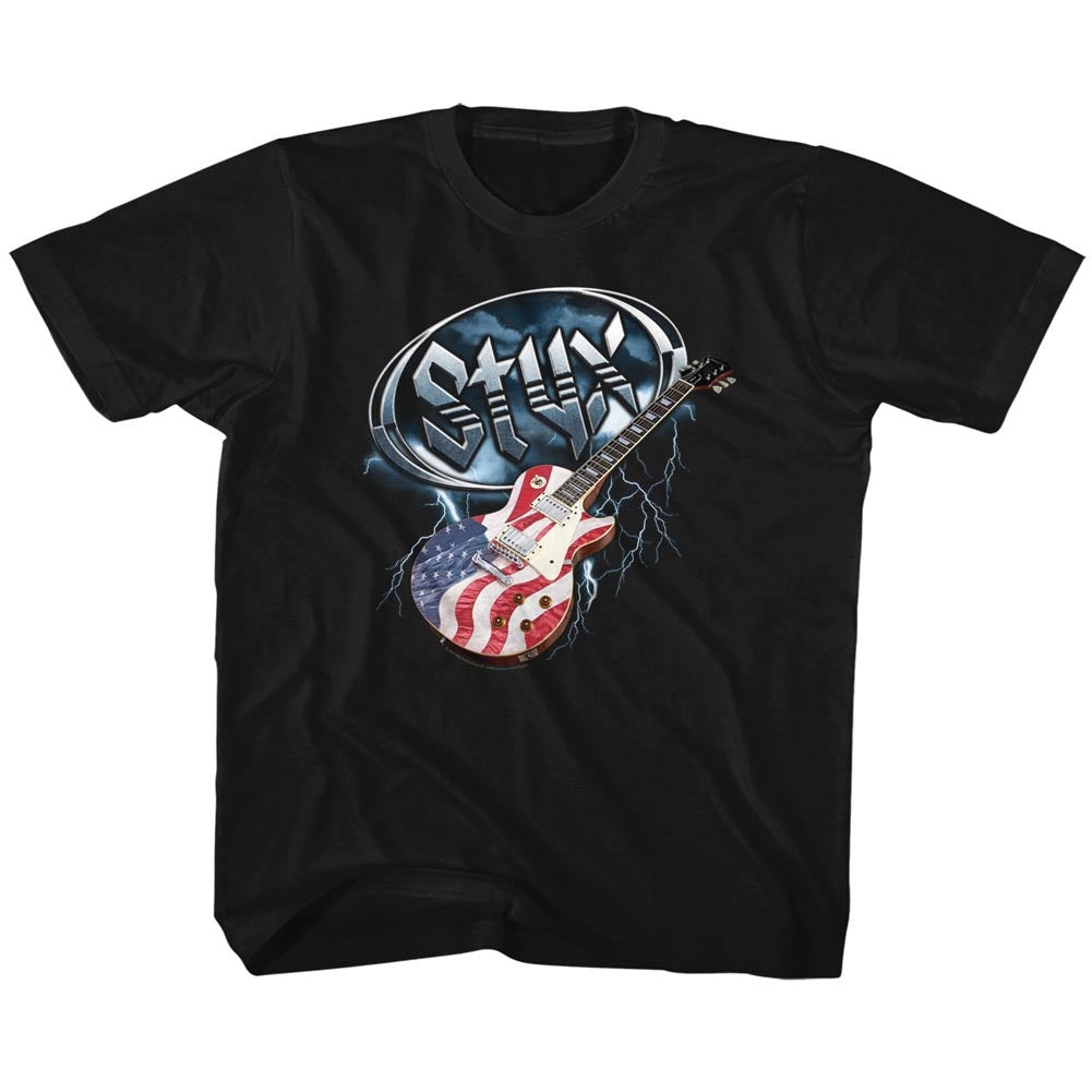 Styx Toddler S/S T-Shirt - Flag Guitar - Solid Black