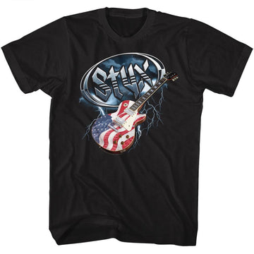 Styx Mens S/S T-Shirt - Flag Guitar - Solid Black