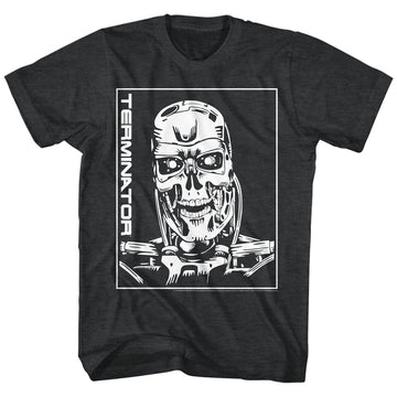 Terminator Mens S/S T-Shirt - Machine Skull - Heather Black Heather