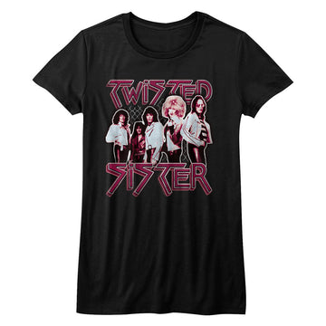 Twisted Sister Girls Juniors S/S T-Shirt - Pretty In Pink - Solid Black