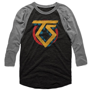 Twisted Sister Mens 3/4 Sleeve Raglan - Vintage Ts Logo - Heather/Heather Vintage Black/Premium Heather