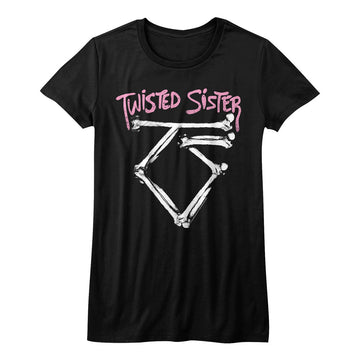 Twisted Sister Girls Juniors S/S T-Shirt - Bone Logo - Solid Black