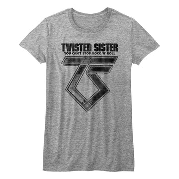 Twisted Sister Girls Juniors S/S T-Shirt - Can'T Stop Rock'N'Roll - Heather Gray Heather