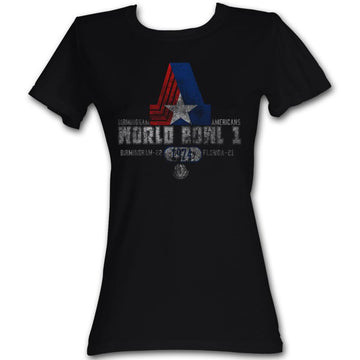 Wfl Girls Juniors S/S T-Shirt - World Bowl 1 - Solid Black
