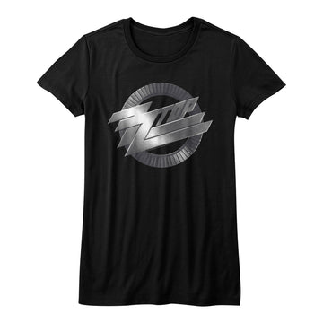 ZZ Top Girls Juniors S/S T-Shirt - Metal Logo - Solid Black