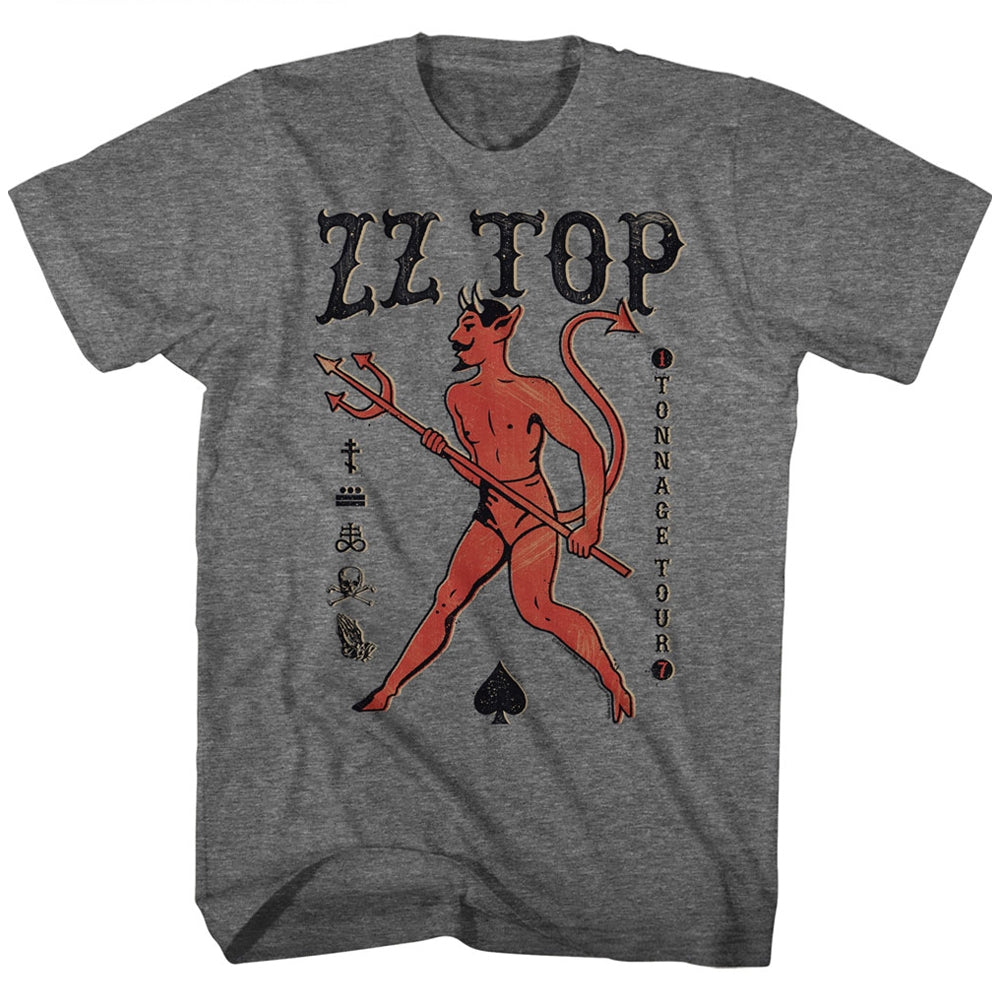 ZZ Top Mens S/S T-Shirt - Tonnage Tour - Heather Graphite Heather