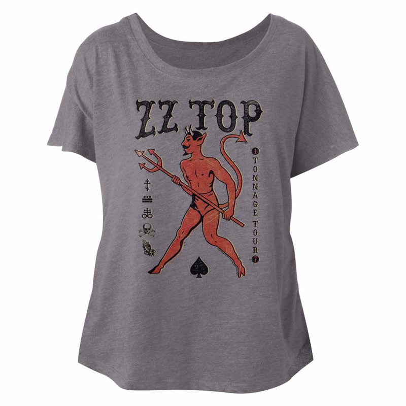 ZZ Top Ladies S/S Dolman - Tonnage Tour - Heather Premium Heather