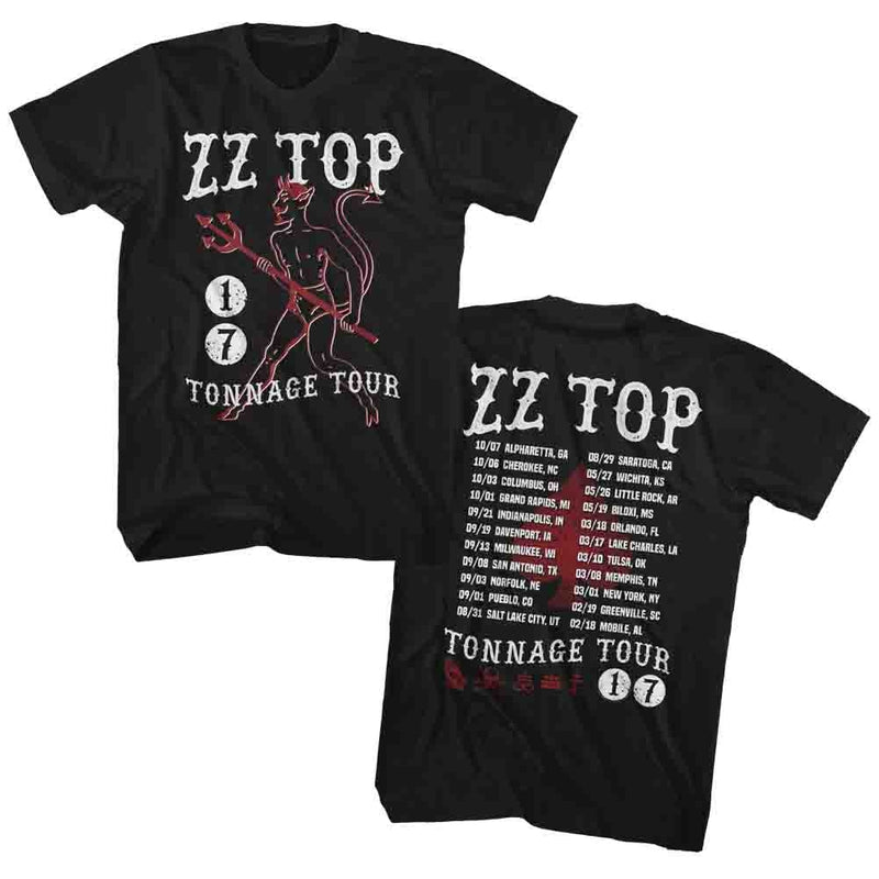 ZZ Top Mens S/S T-Shirt - Tonnage Tour 17 - Solid Black