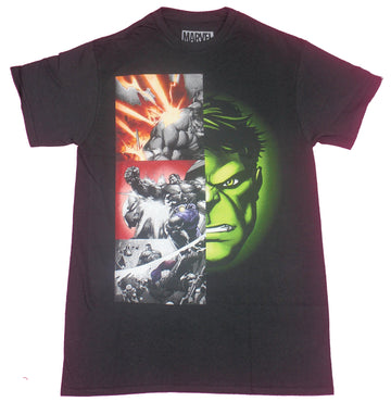 Hulk Mens T-Shirt- Green Gray Split Action And Face Images