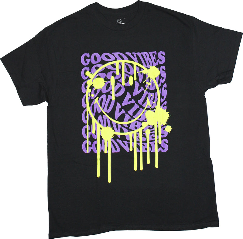 Smiley Originals Mens T-Shirt - Good Vibes Behind Dripping Smiley