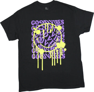 Smiley Originals Mens T-Shirt - Good Vibes Behind Dripping Smiley