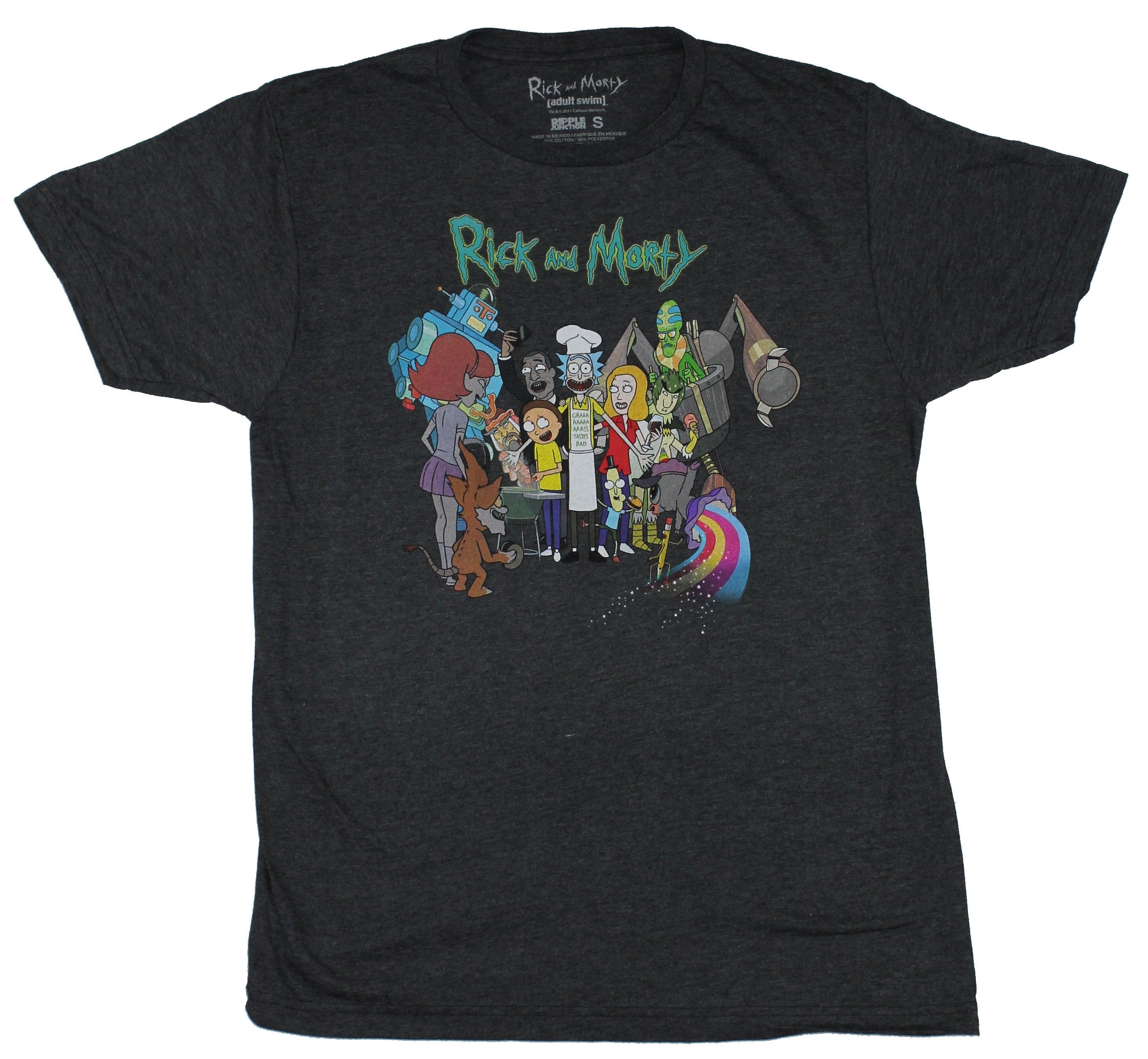 Rick & and Morty  Mens T-Shirt - Rick Surrounded By Large Character Cast