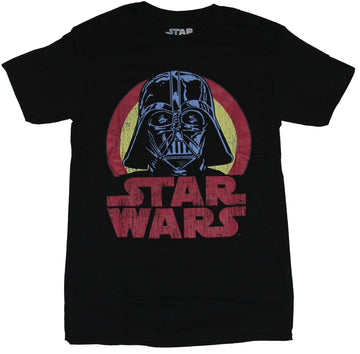 Star Wars Mens T-Shirt - Darth Vader Head Red Yellow Over Logo Image