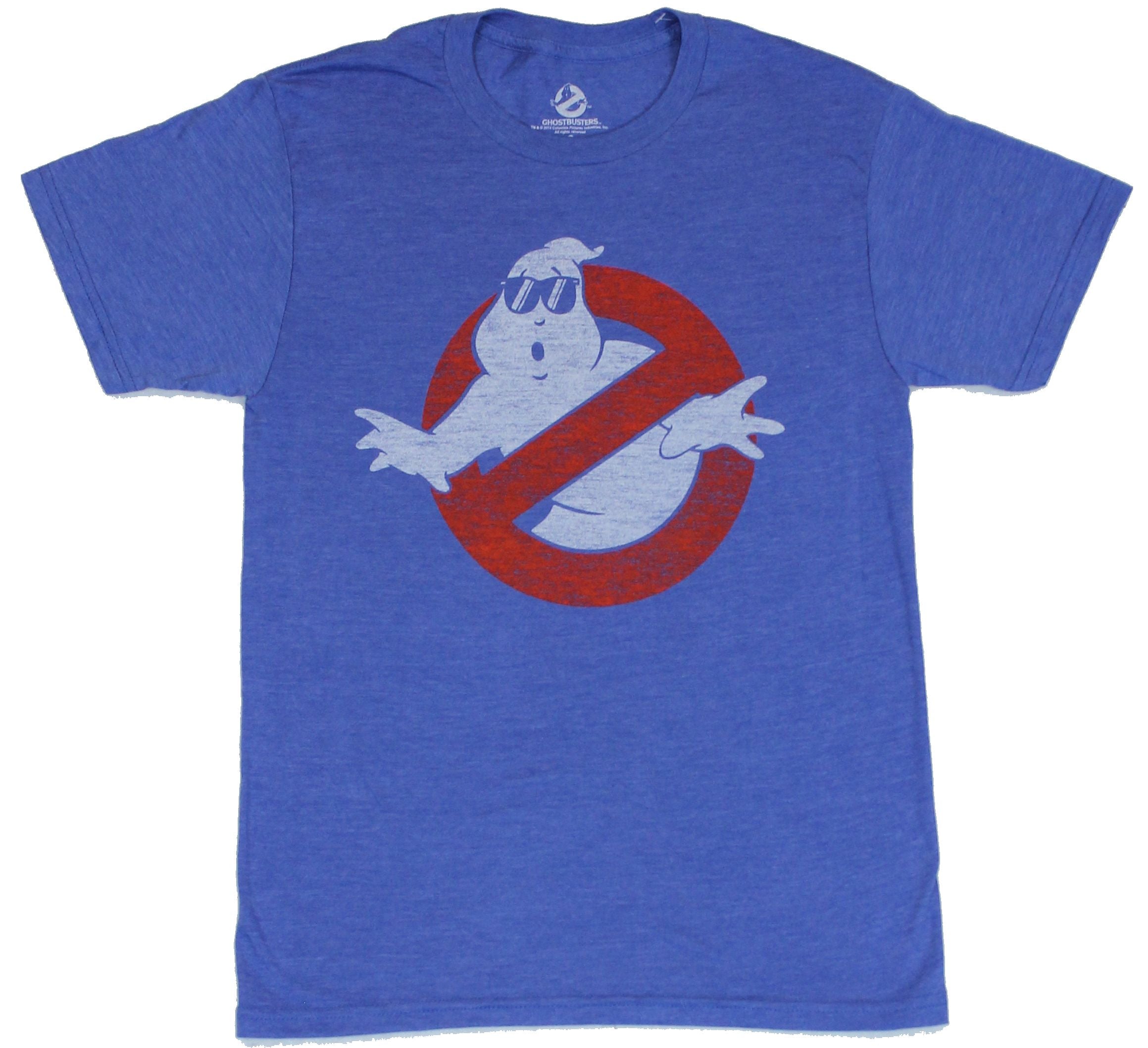 Ghostbusters Mens T-Shirt - Distressed No Ghost Sunglasses Weaing Image