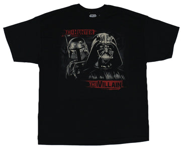 Star Wars Mens T-Shirt - The Hunter The Villain Boba Fett & Darth Vader Heads