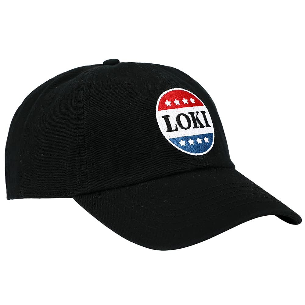 Bioworld Loki Red White and Blue Button Embroidered Black Cotton Twill Hat
