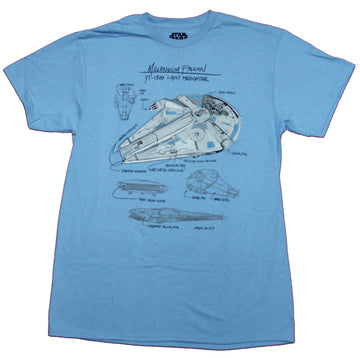 Star Wars Mens T-Shirt - Millennium Falcon YT-1300 Light Freighter Sketches