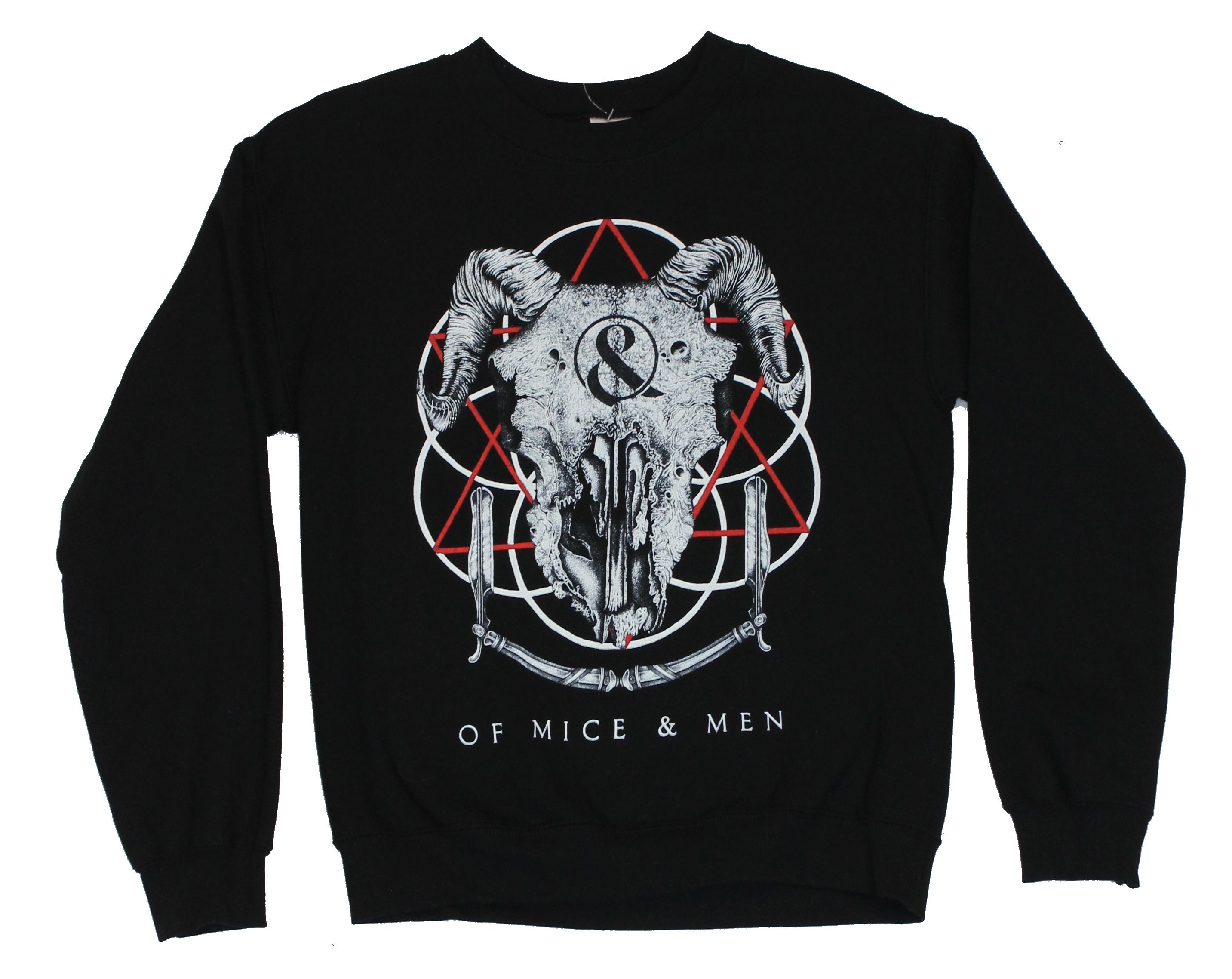 OF Mice and Men Crewneck Sweatshirt - Spooky Starred Circled Goat Skull Image