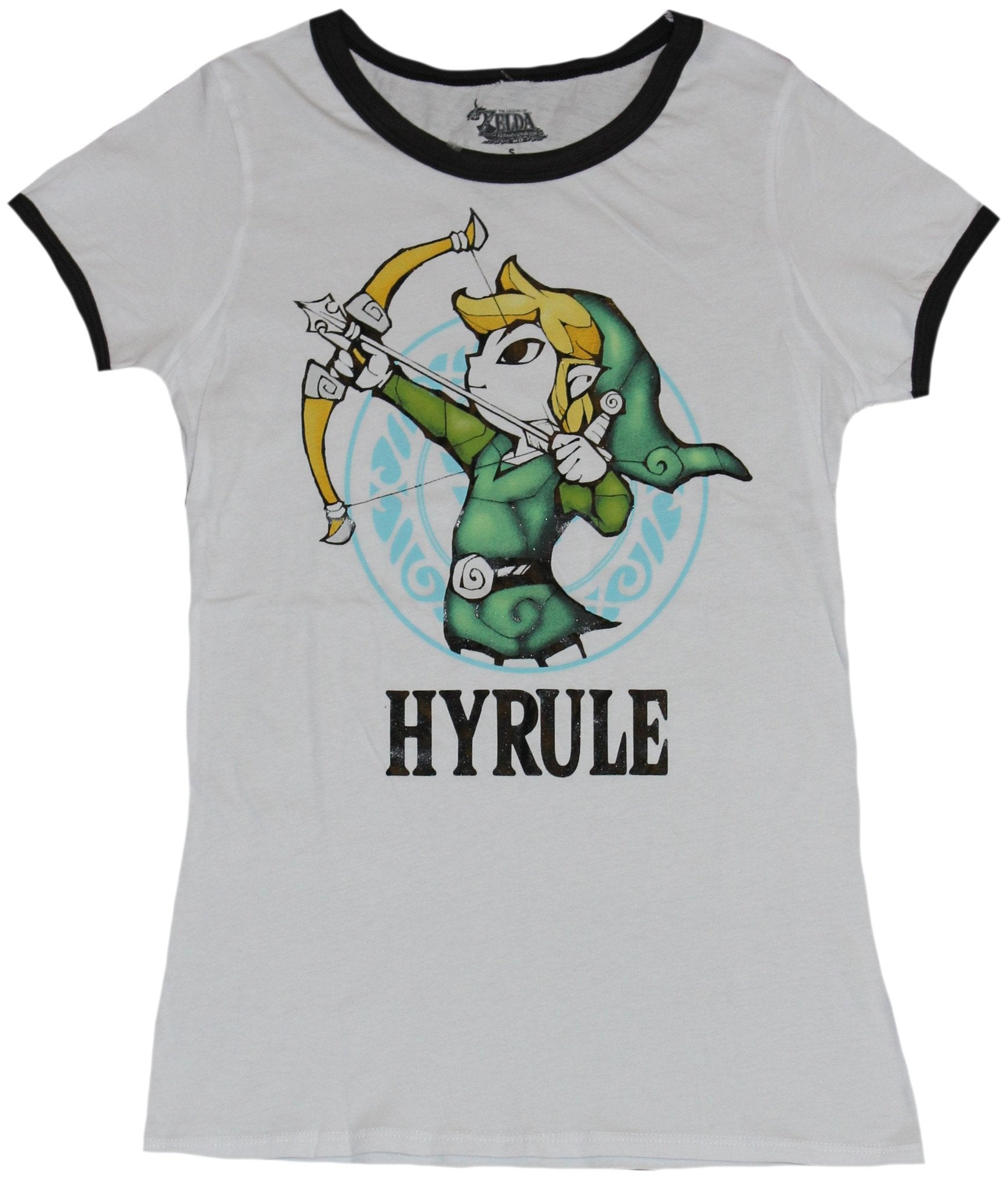 Legend of Zelda Girls Juniors Ringer  T-Shirt - Zelda Hyrule Bow Drawing Image