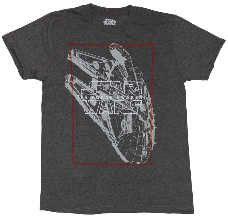 Star Wars Mens T-Shirt - Side tilted Millennium Falcon In Red Box Image - Inmyparentsbasement.com