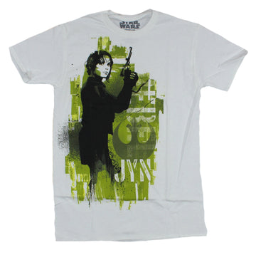 Star Wars Rogue One Mens T-Shirt - Jyn Erso Gun Posed over Green Background