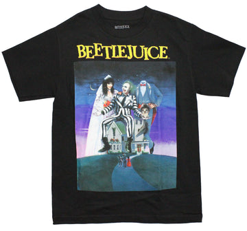 Bettlejuice Mens T-Shirt - Sitting On House Movie Poster Image