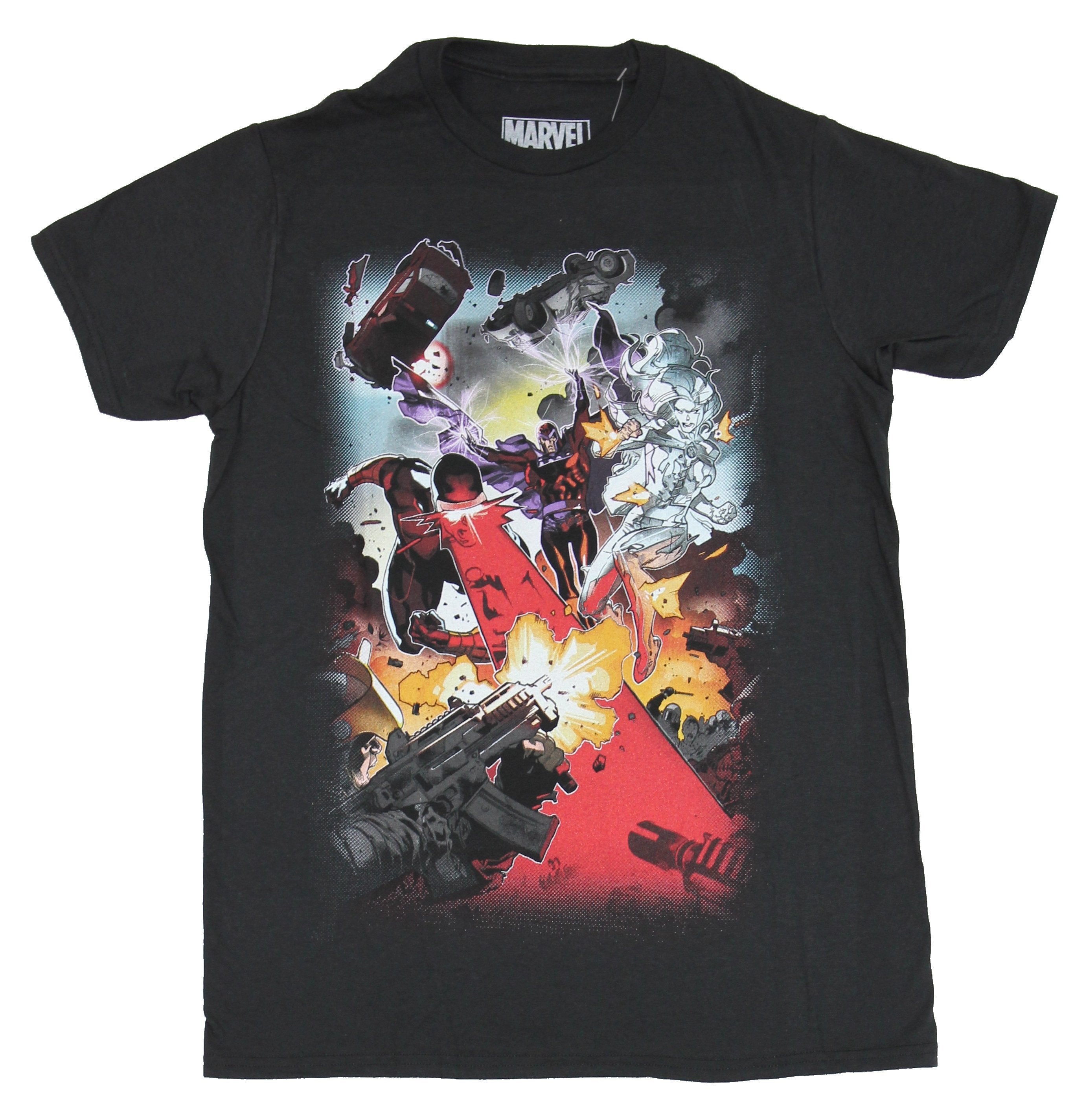 X-Men (Marvel Comics) Mens T-Shirt - Magneto White Queen Cyclops Attacking Together
