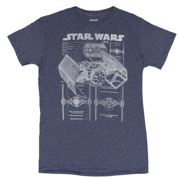 Star Wars Mens T-Shirt - Darth Vader's Tie Fighter 3 Part Blueprint Schematics