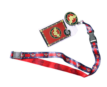 Wonder Woman Stars And Stripes Lanyard ID Badge Holder, Collectible Sticker, & Charm Official