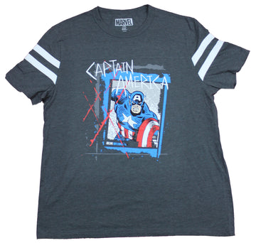 Captain America Mens T-Shirt  - Charging Comic Cap in Painted Box (2X-Large)