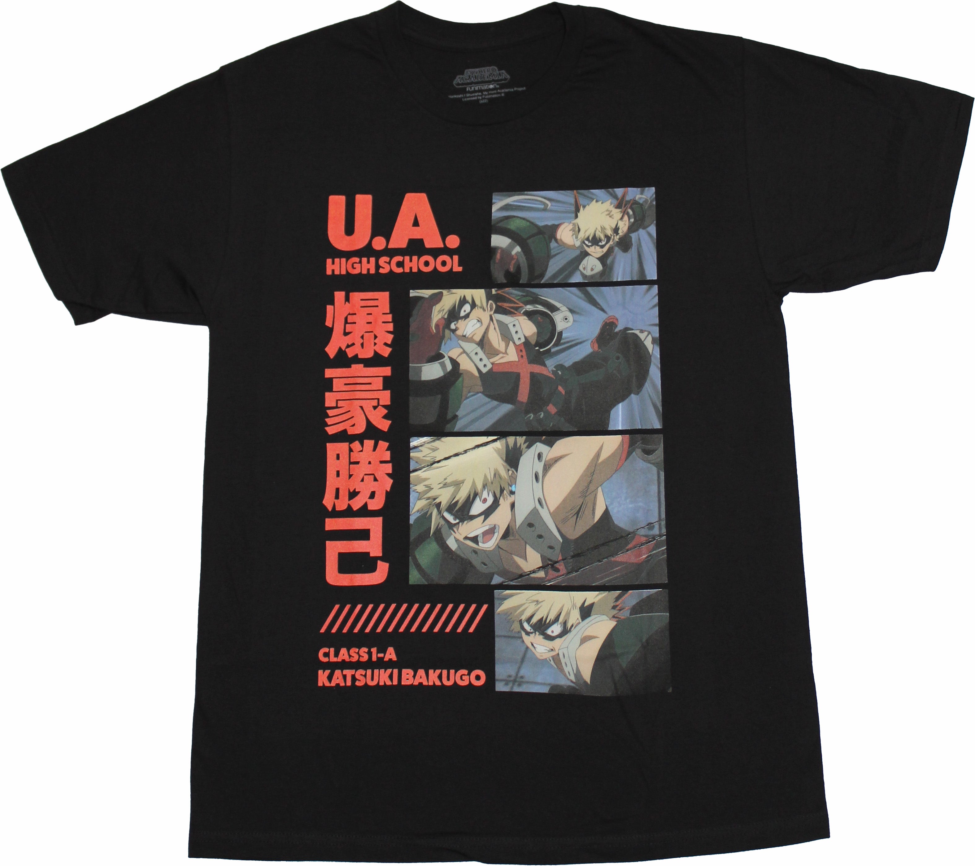 My Hero Academia Mens T-Shirt - Bakugo Action Panels Next To Kanji