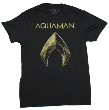 Aquaman DC Comics Mens T-Shirt - Golden Movie Logo Under Name