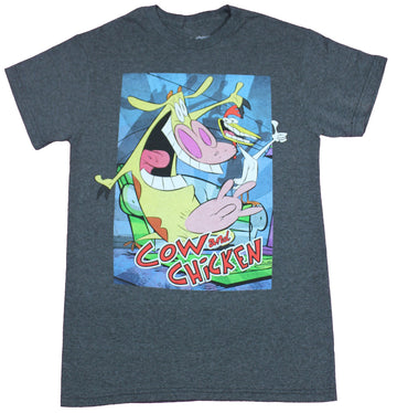 Cow And Chicken Mens T-Shirt - Smiling Duo  in Distressed Box Image