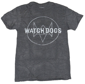 Watch Dogs Mens T-Shirt - Circled WD Logo Under Words Circle Logo Image