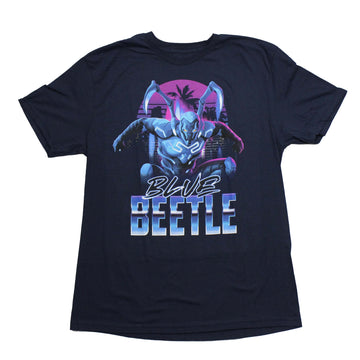 Blue Beetle Mens T-Shirt - Crouching In Front of Pink Sunset