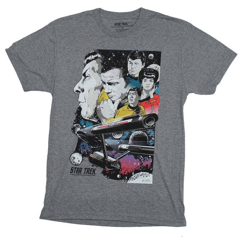 Star Trek Mens T-Shirt - Anniversary Classic Cast Spacey Art Image