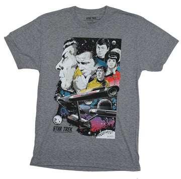 Star Trek Mens T-Shirt - Anniversary Classic Cast Spacey Art Image