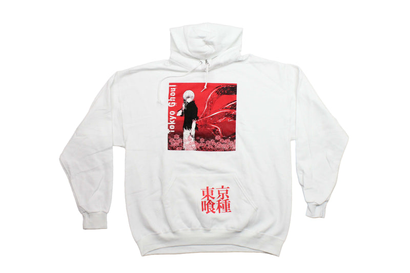 Tokyo Ghoul White Hoodie Featuring Kaneki, Spider Lilies and Kagune.