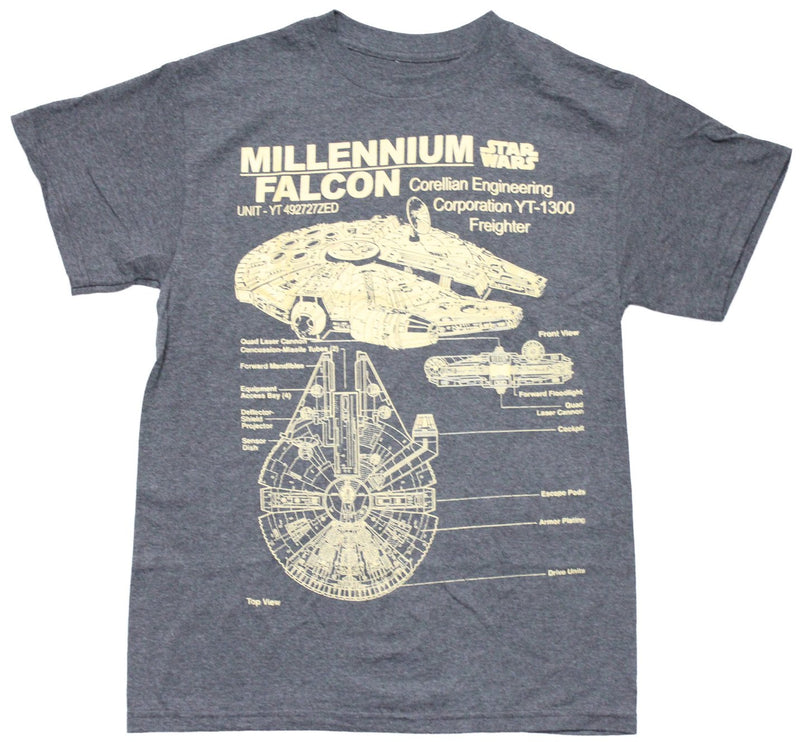 Star Wars Mens T-shirt - Millennium Falcon Corellian Engineering Blue Print - Inmyparentsbasement.com