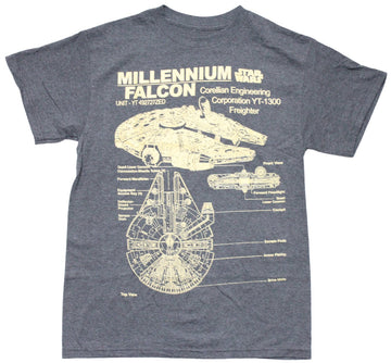 Star Wars Mens T-shirt - Millennium Falcom Corellian Engineering Blue Print