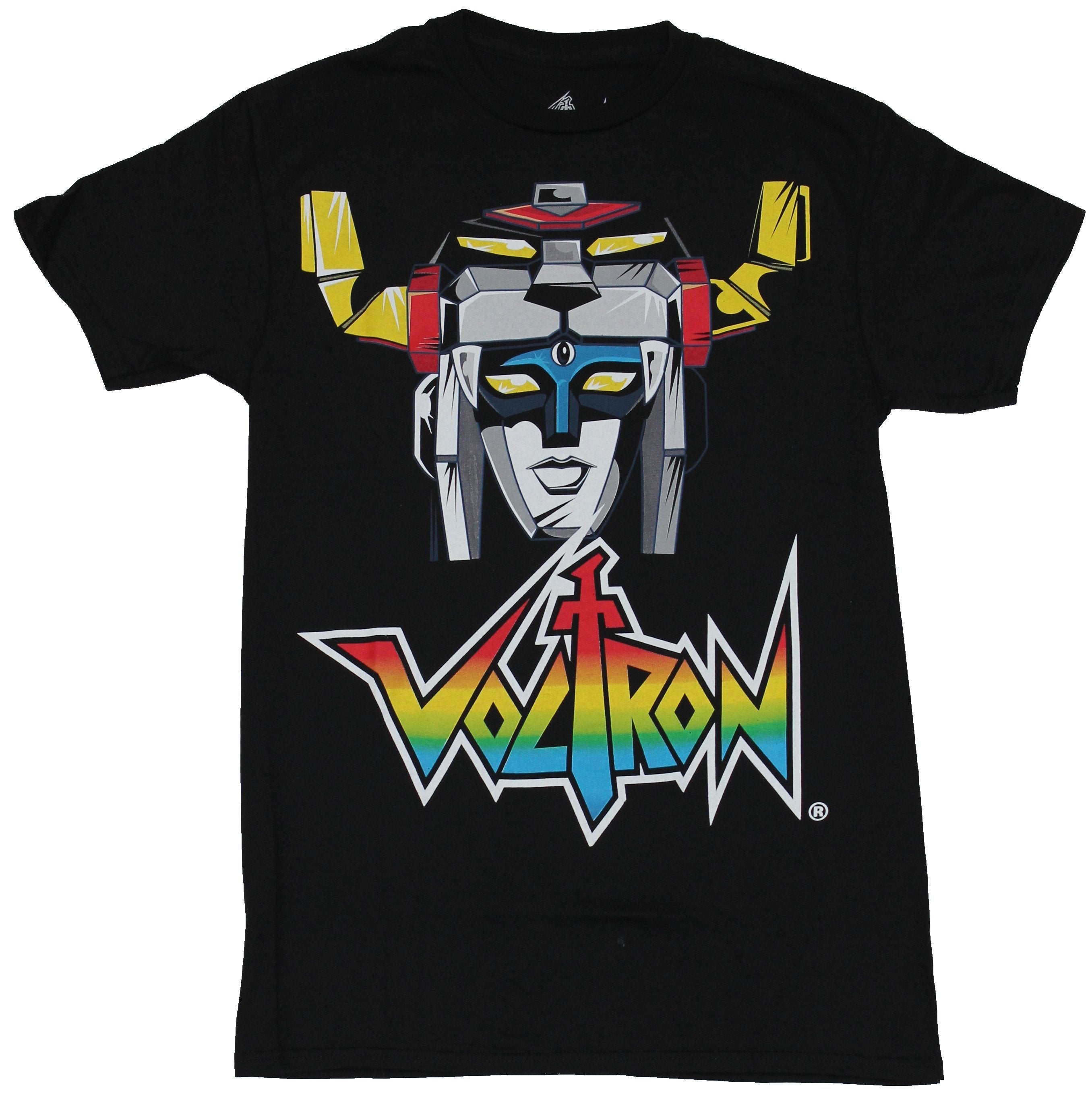Voltron Mens T-Shirt - Classic Cartoon Head Over Colorful Logo Image