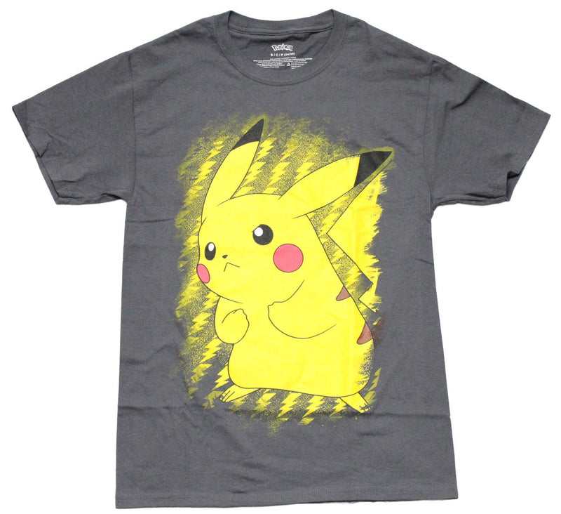 Pokemon Mens T-Shirt - Pikachu Power Stance On Top of Bolt Field - Inmyparentsbasement.com