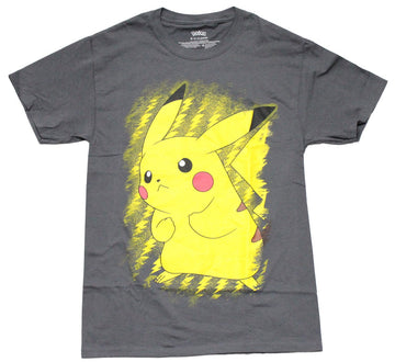 Pokemon Mens T-Shirt - Pikachu Power Stance On Top of Bolt Field
