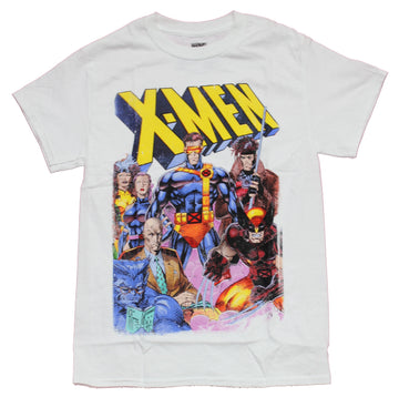 X-men Mens T-Shirt - Jim Lee Group Art Image Under Yellow Logo